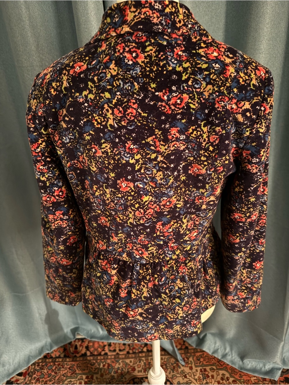 Cartonnier (Anthropologie) Navy Floral Velvet Blazer with 3/4 Sleeves - Picture 2 of 5